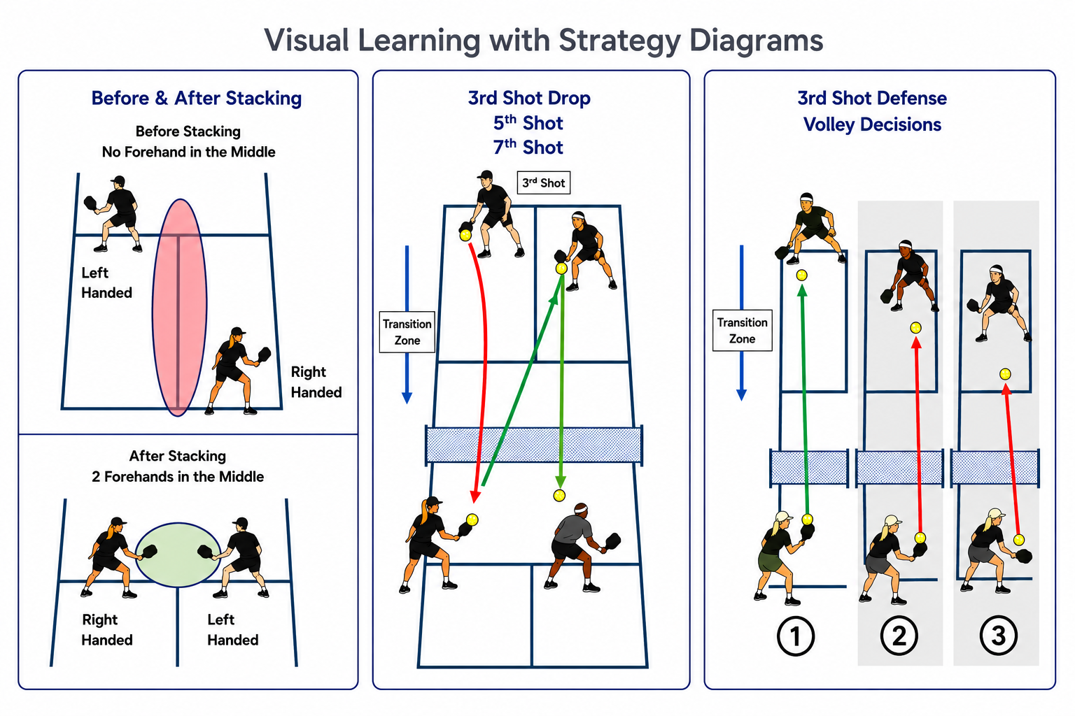 Examples of Pickleball35 visual strategy diagrams